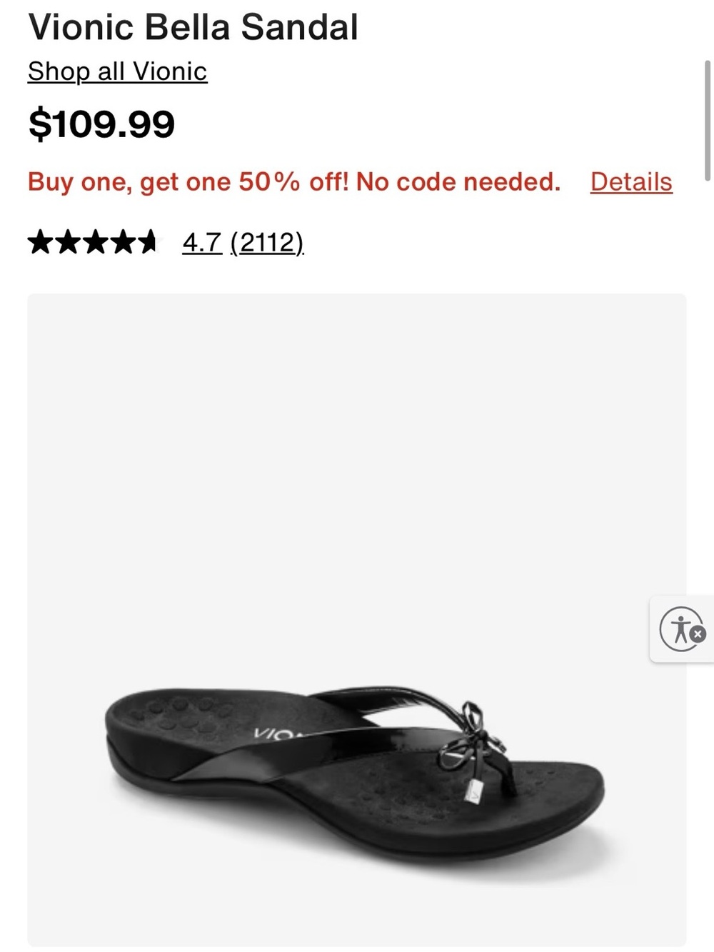 NWOT - Vionic Bella Sandal